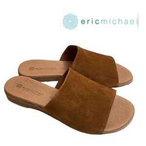 ERIC MICHAEL Capri Cognac Suede Leather Slide Sandals NEW 36  5.5  6